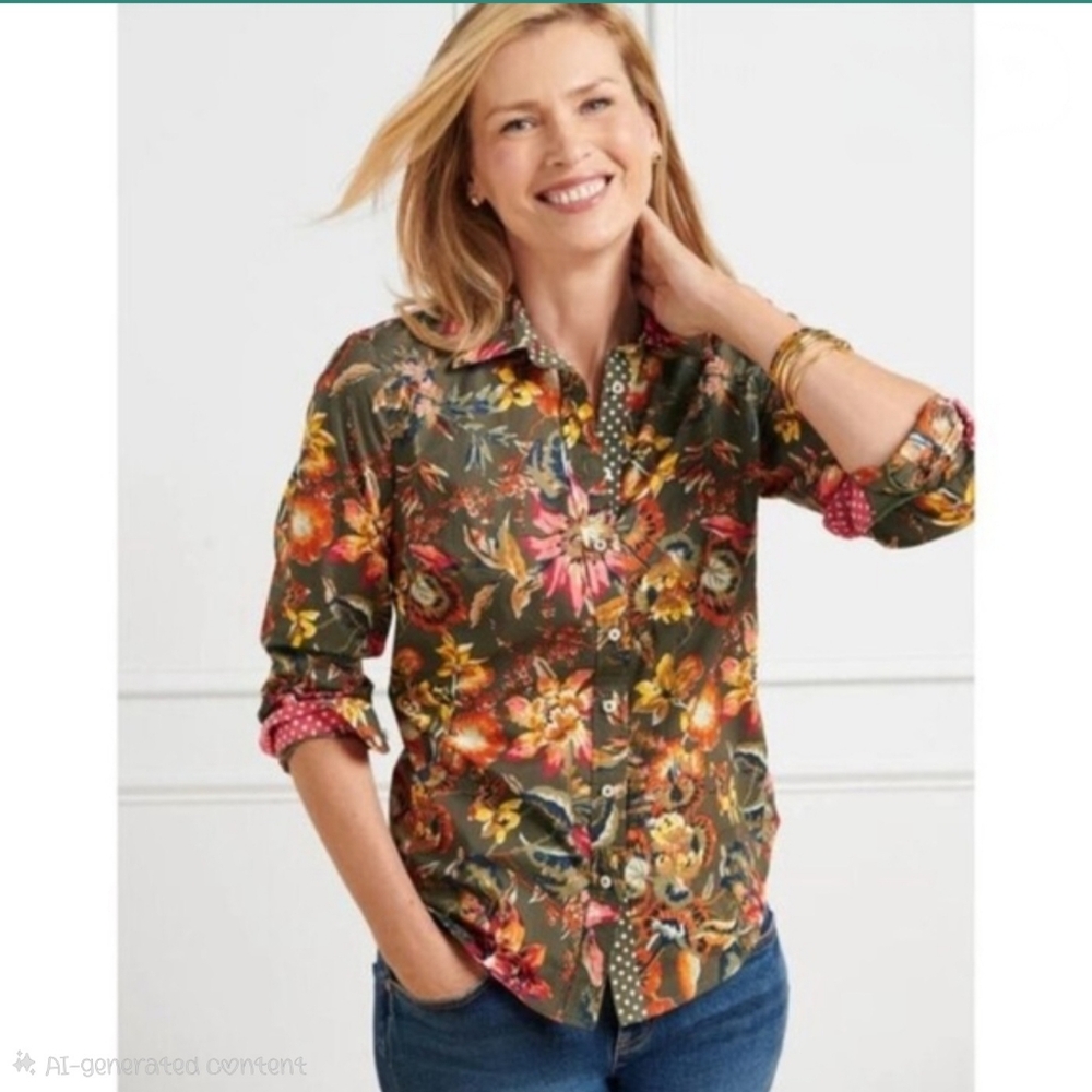 Talbots Floral Button-Down Shirt - Multicolor